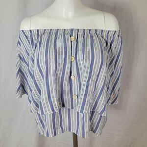 Kate Landry ee:some Off the Shoulder Denim Blue and White Striped‎ Top Size L